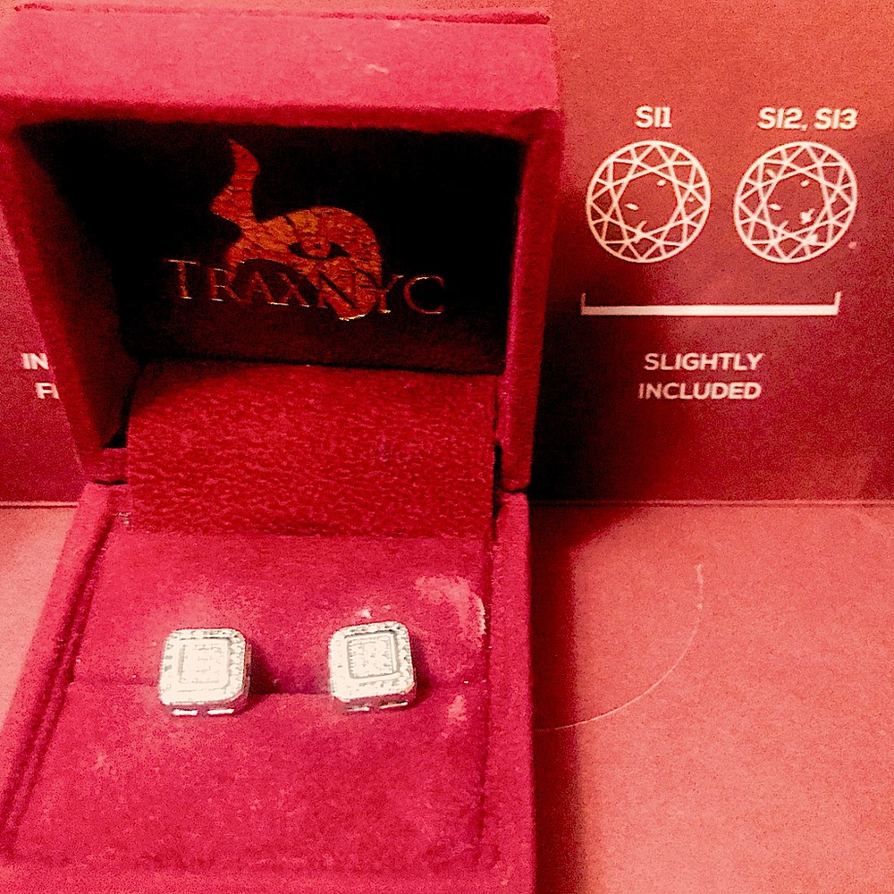 White Gold .75ct. Diamond Screw-Back Earrings 8mm. x 8mm.